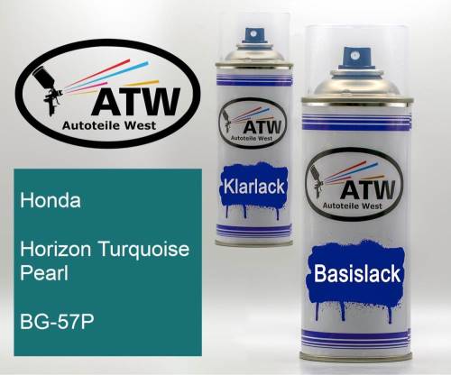 Honda, Horizon Turquoise Pearl, BG-57P: 400ml Sprühdose + 400ml Klarlack - Set, von ATW Autoteile West.